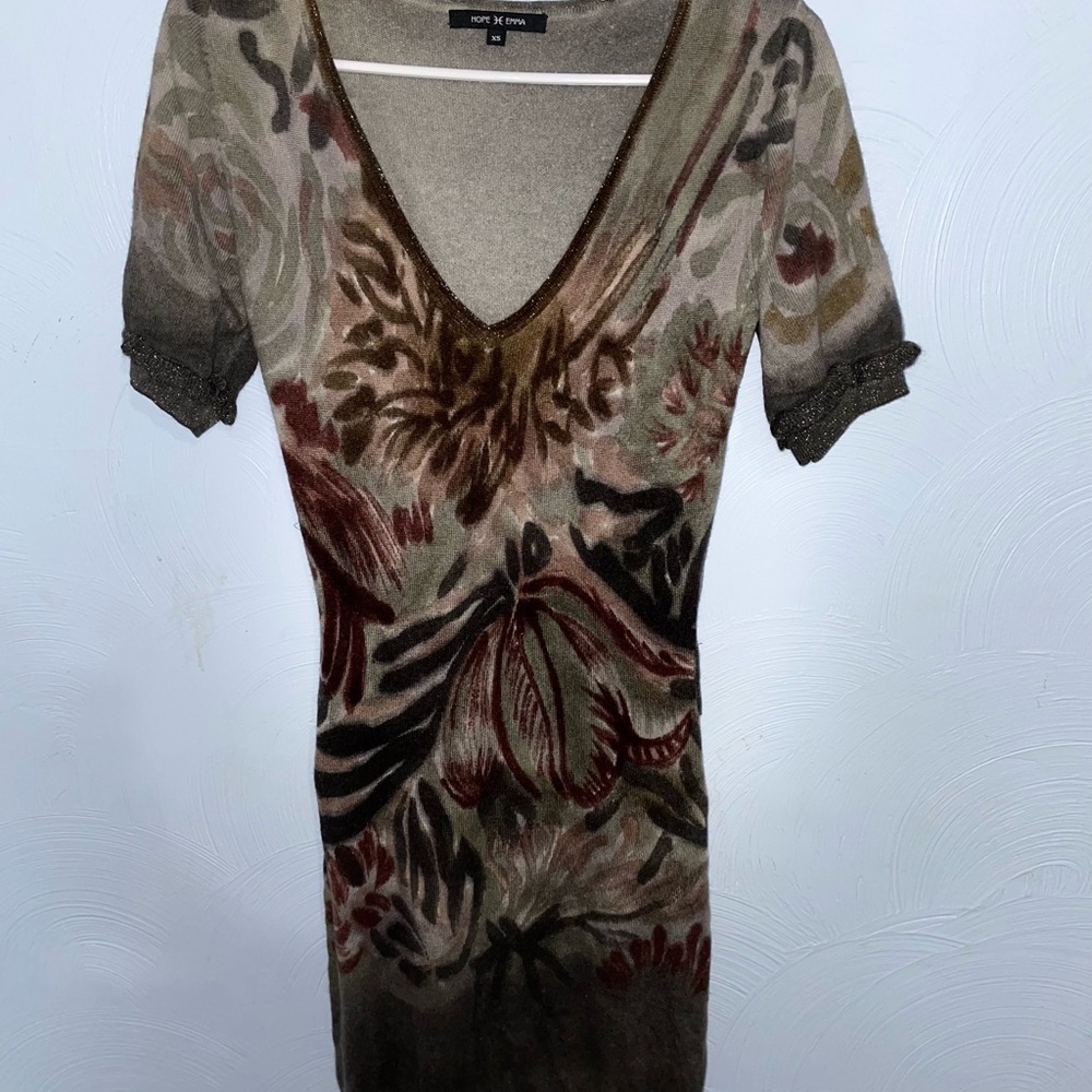 Hope Emma Short Sleeve Floral Sweater Dress, Size Small